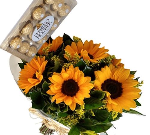 Buquê de Girassol com Ferrero Rocher