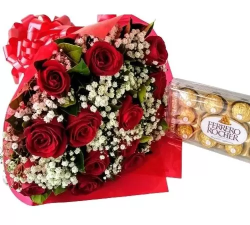 Buquê de Rosas Colombianas 10 com Ferrero Rocher