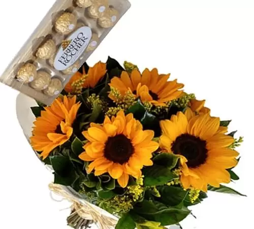 Buquê de Girassol com Ferrero Rocher