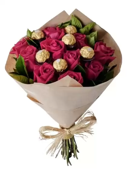 Buquê Luxo com Rosas e Ferrero Rocher