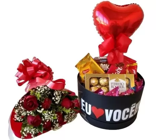 Combo Chocolates + Buquê + Balão Coração