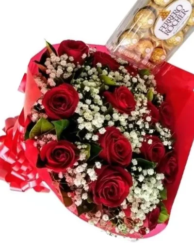 Buquê de Rosas Colombianas 10 com Ferrero Rocher